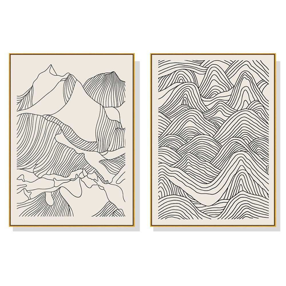 60cmx90cm Line Art Mountain 2 Sets Gold Frame Canvas Wall Art-Home &amp; Garden &gt; Wall Art-PEROZ Accessories