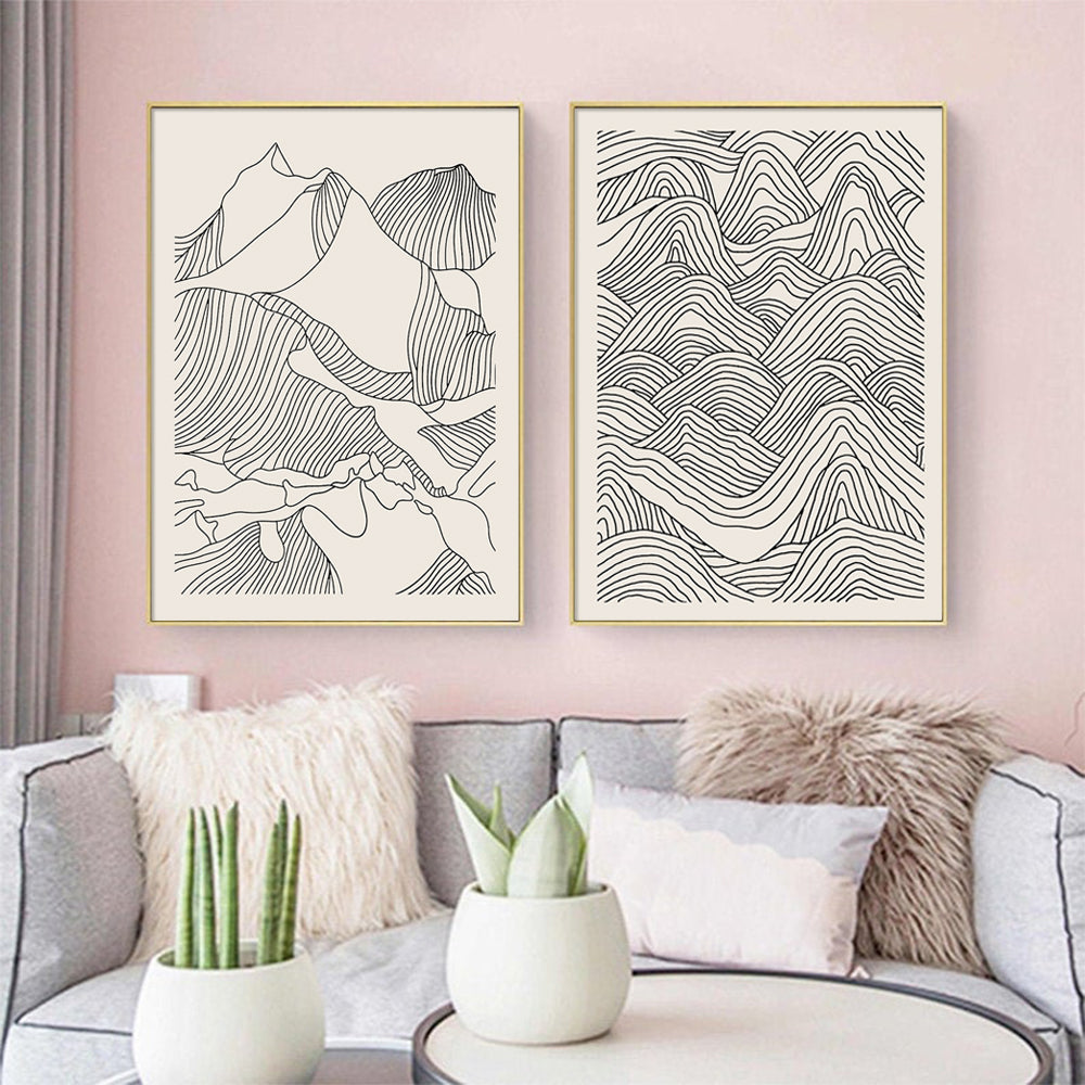 60cmx90cm Line Art Mountain 2 Sets Gold Frame Canvas Wall Art-Home &amp; Garden &gt; Wall Art-PEROZ Accessories