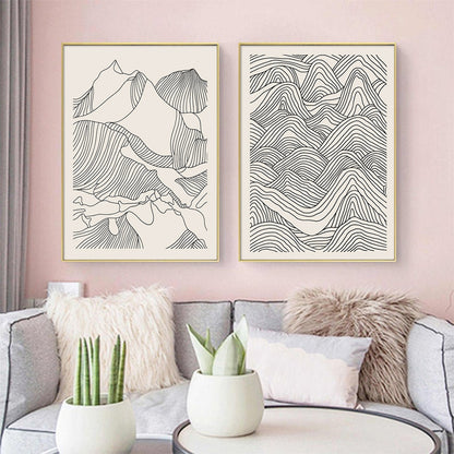 60cmx90cm Line Art Mountain 2 Sets Gold Frame Canvas Wall Art-Home &amp; Garden &gt; Wall Art-PEROZ Accessories
