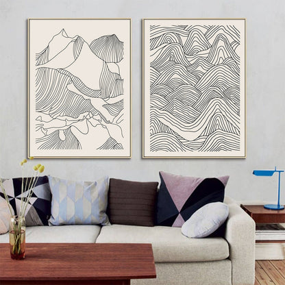 60cmx90cm Line Art Mountain 2 Sets Gold Frame Canvas Wall Art-Home &amp; Garden &gt; Wall Art-PEROZ Accessories