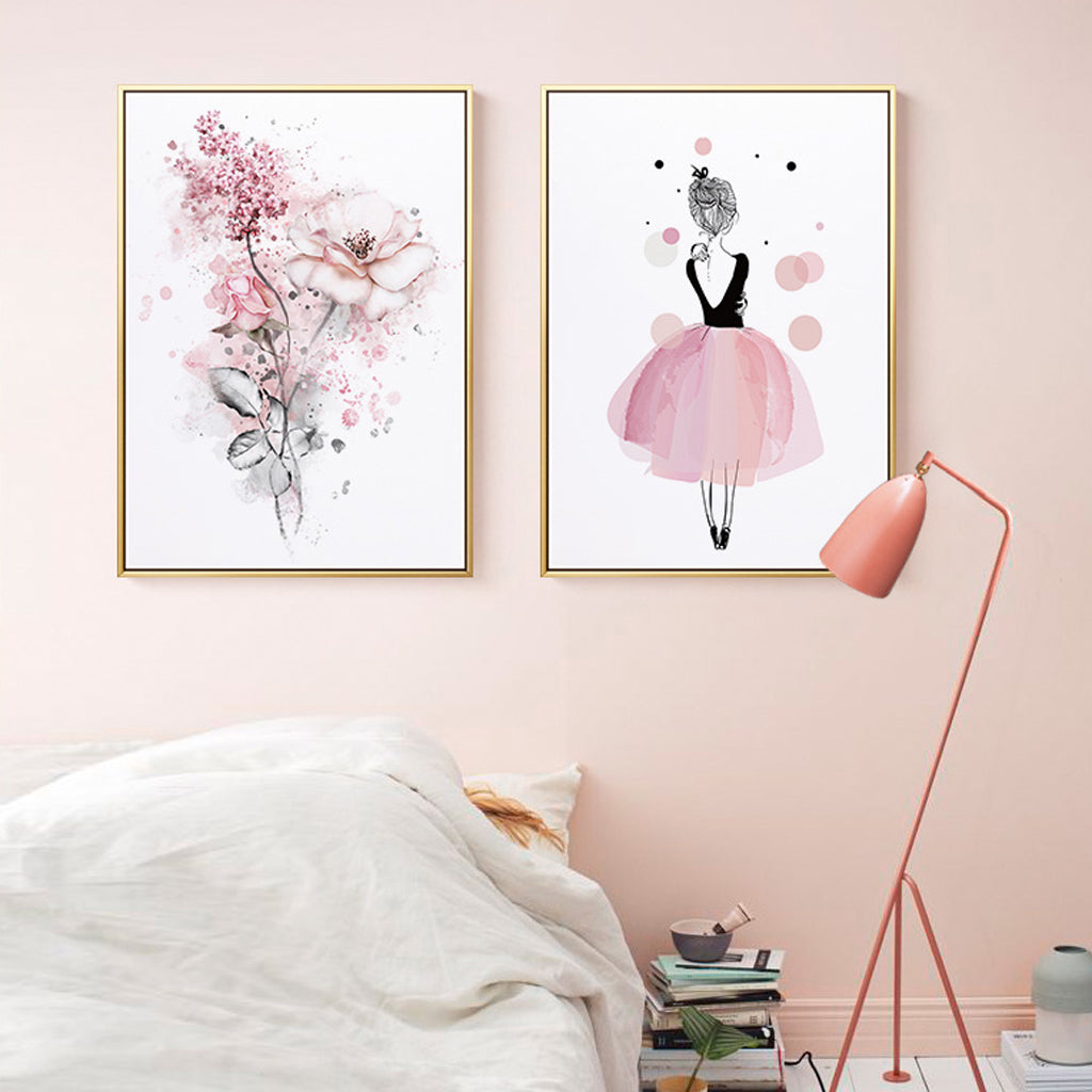 60cmx90cm Dancing Ballerina in Paris 2 Sets Gold Frame Canvas Wall Art-Home &amp; Garden &gt; Wall Art-PEROZ Accessories