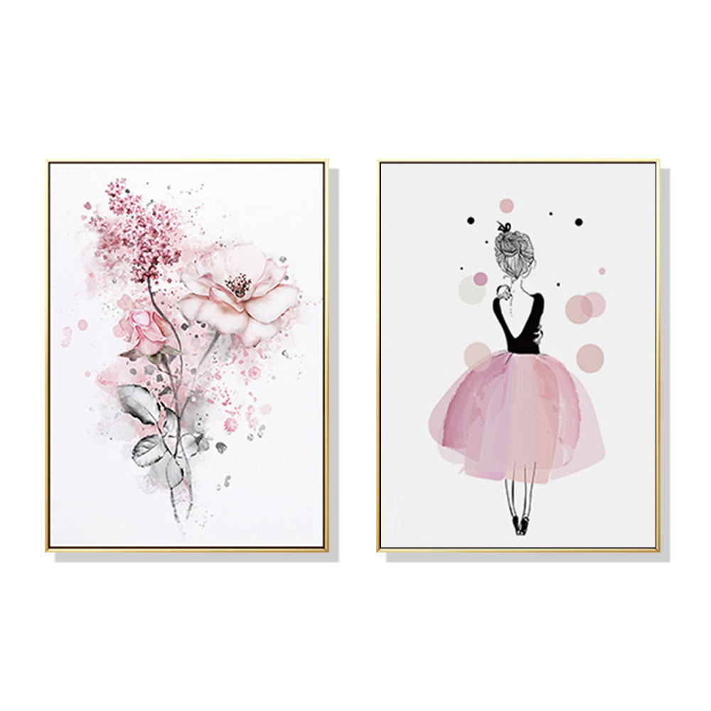 70cmx100cm Dancing Ballerina in Paris 2 Sets Gold Frame Canvas Wall Art-Home &amp; Garden &gt; Wall Art-PEROZ Accessories