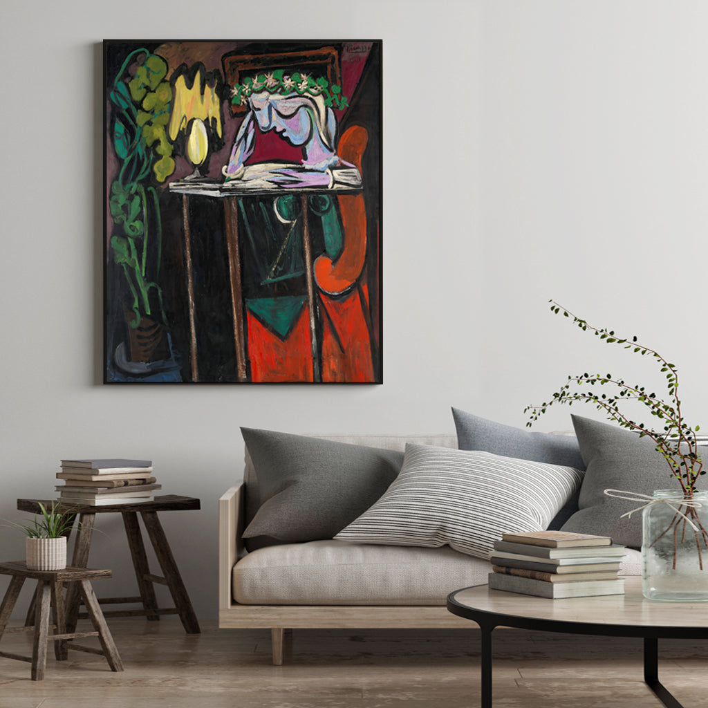 50cmx70cm Reading Girl by Pablo Picasso Black Frame Canvas Wall Art-Home &amp; Garden &gt; Wall Art-PEROZ Accessories