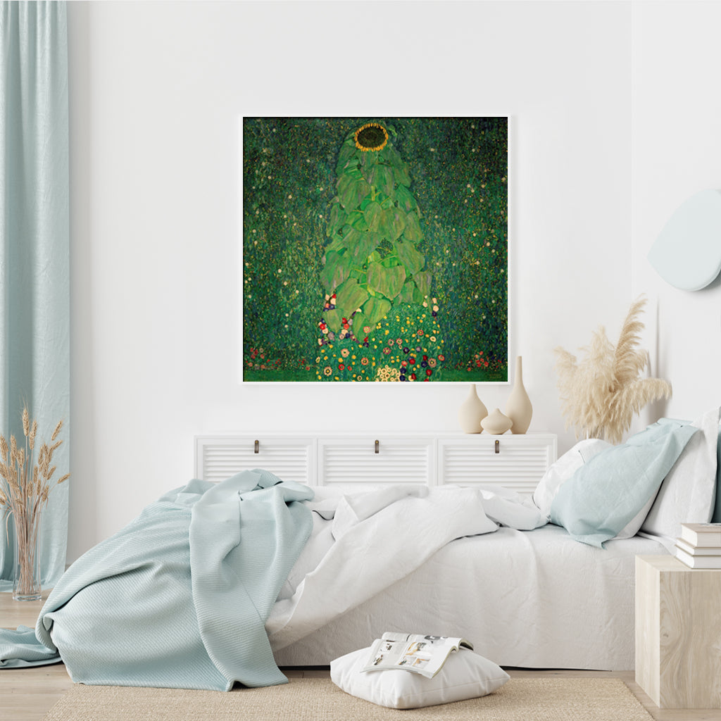 50cmx50cm Sunflower by Gustav Klimt White Frame Canvas Wall Art-Home &amp; Garden &gt; Wall Art-PEROZ Accessories