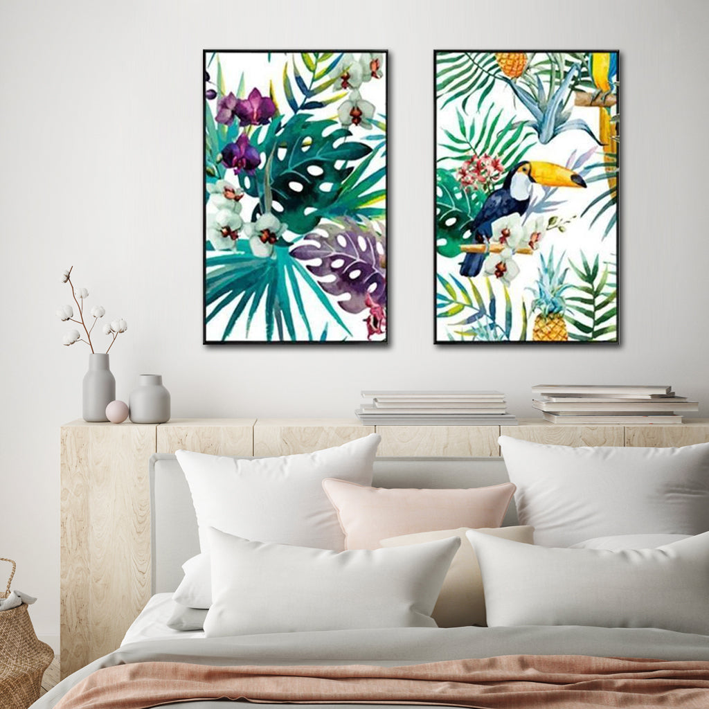 50cmx70cm Toucan and orchid 2 Sets Black Frame Canvas Wall Art-Home &amp; Garden &gt; Wall Art-PEROZ Accessories