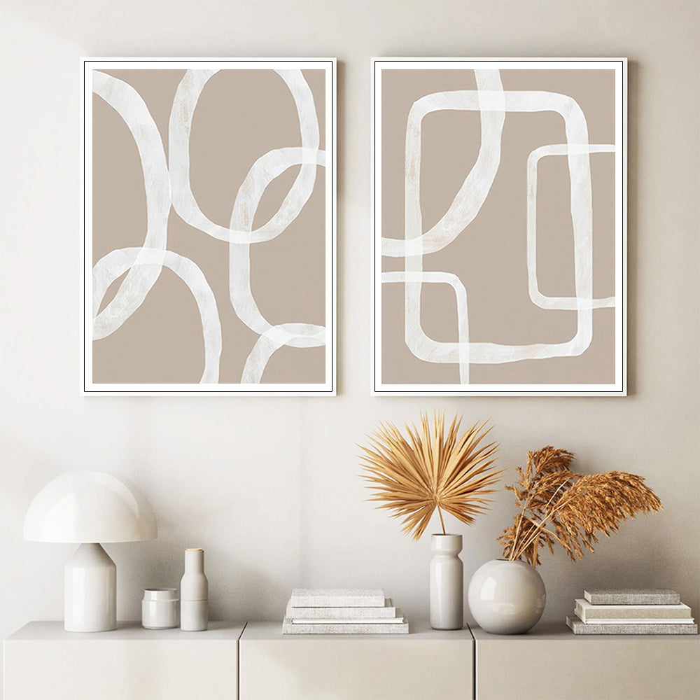 50cmx70cm Abstract White Lines 2 Sets White Frame Canvas Wall Art-Home &amp; Garden &gt; Wall Art-PEROZ Accessories