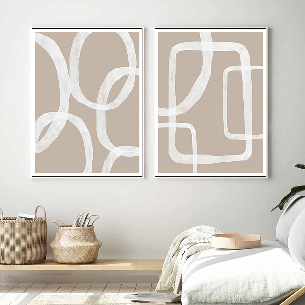 60cmx90cm Abstract White Lines 2 Sets White Frame Canvas Wall Art-Home &amp; Garden &gt; Wall Art-PEROZ Accessories