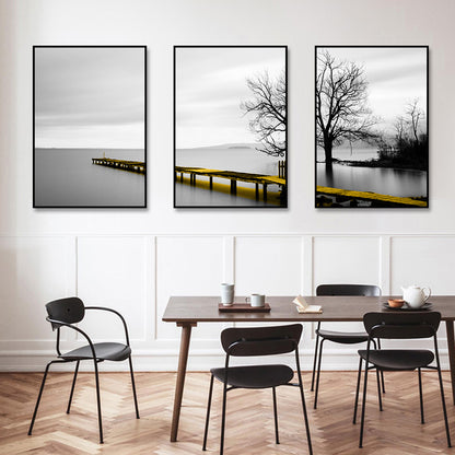 60cmx90cm Calm Lake Bridge Tree Scene 3 Sets Black Frame Canvas Wall Art-Home &amp; Garden &gt; Wall Art-PEROZ Accessories