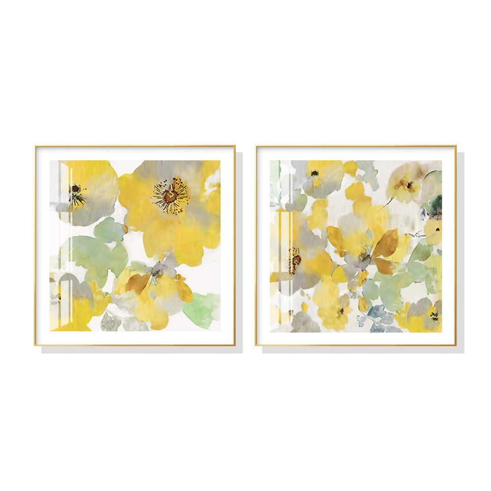 70cmx70cm Yellow Flowers American Style 2 Sets Gold Frame Canvas Wall Art-Home &amp; Garden &gt; Wall Art-PEROZ Accessories