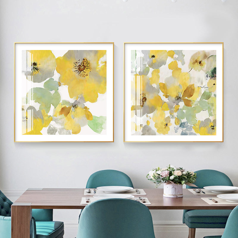 70cmx70cm Yellow Flowers American Style 2 Sets Gold Frame Canvas Wall Art-Home &amp; Garden &gt; Wall Art-PEROZ Accessories