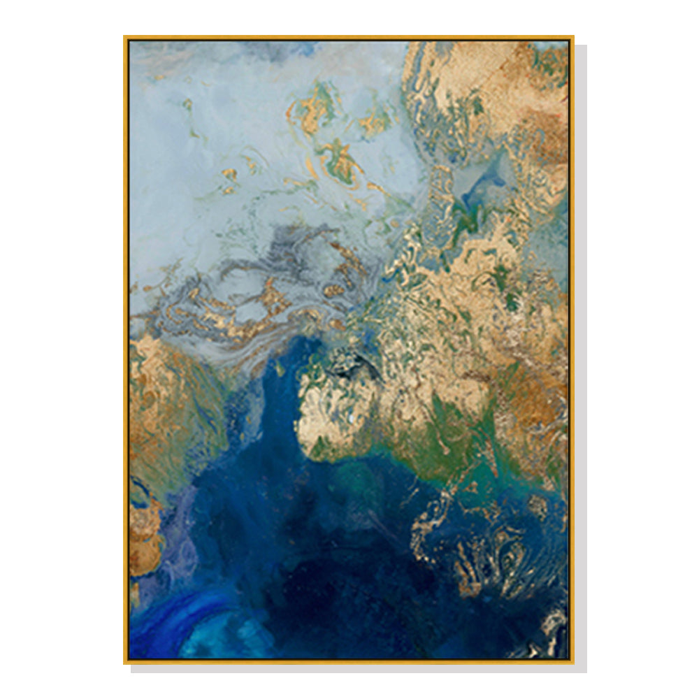 50cmx70cm Marbled Blue Gold Artwork Gold Frame Canvas Wall Art-Home &amp; Garden &gt; Wall Art-PEROZ Accessories