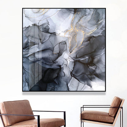 50cmx50cm Marbled Black Grey Black Frame Canvas Wall Art-Home &amp; Garden &gt; Wall Art-PEROZ Accessories