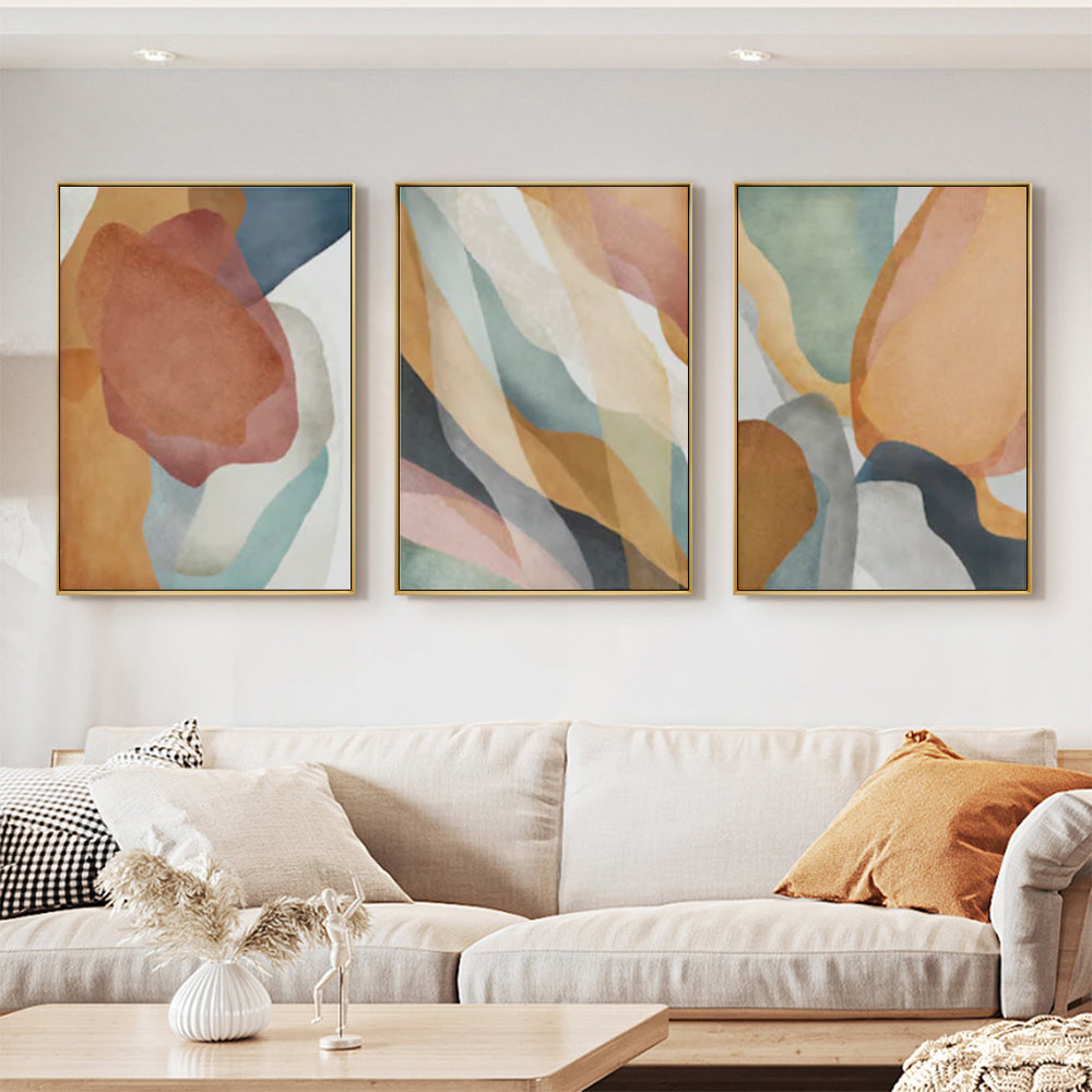 60cmx90cm Abstract Orange 3 Sets Gold Frame Canvas Wall Art-Home &amp; Garden &gt; Wall Art-PEROZ Accessories