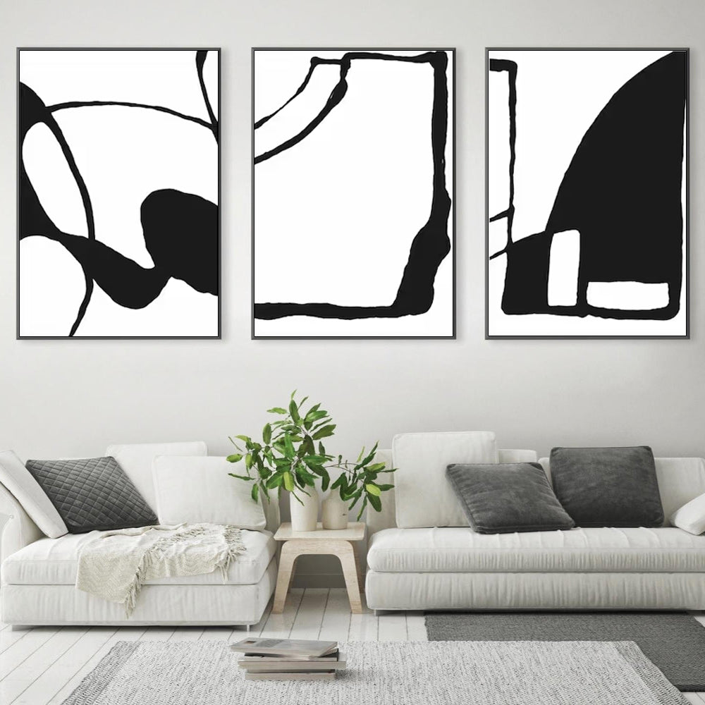 60cmx90cm Black and White 3 Sets Black Frame Canvas Wall Art-Home &amp; Garden &gt; Wall Art-PEROZ Accessories