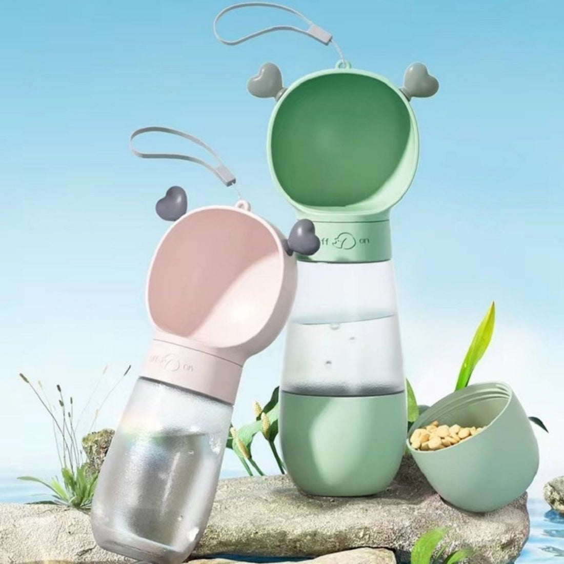 Portable Dog Water Bottle with Food Container Leak Proof Dog Water Dispenser(Pink)-Dog Water Bottles-PEROZ Accessories