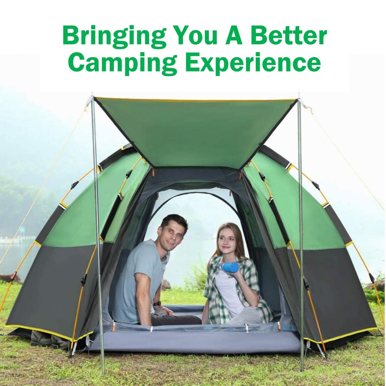 Waterproof Instant Camping Tent 4/5/6 Person Easy Quick Setup Dome Hexagonal Family Tents For Camping, Double Layer Flysheet Can Be Used As Beach Shelter-Outdoor &gt; Camping-PEROZ Accessories
