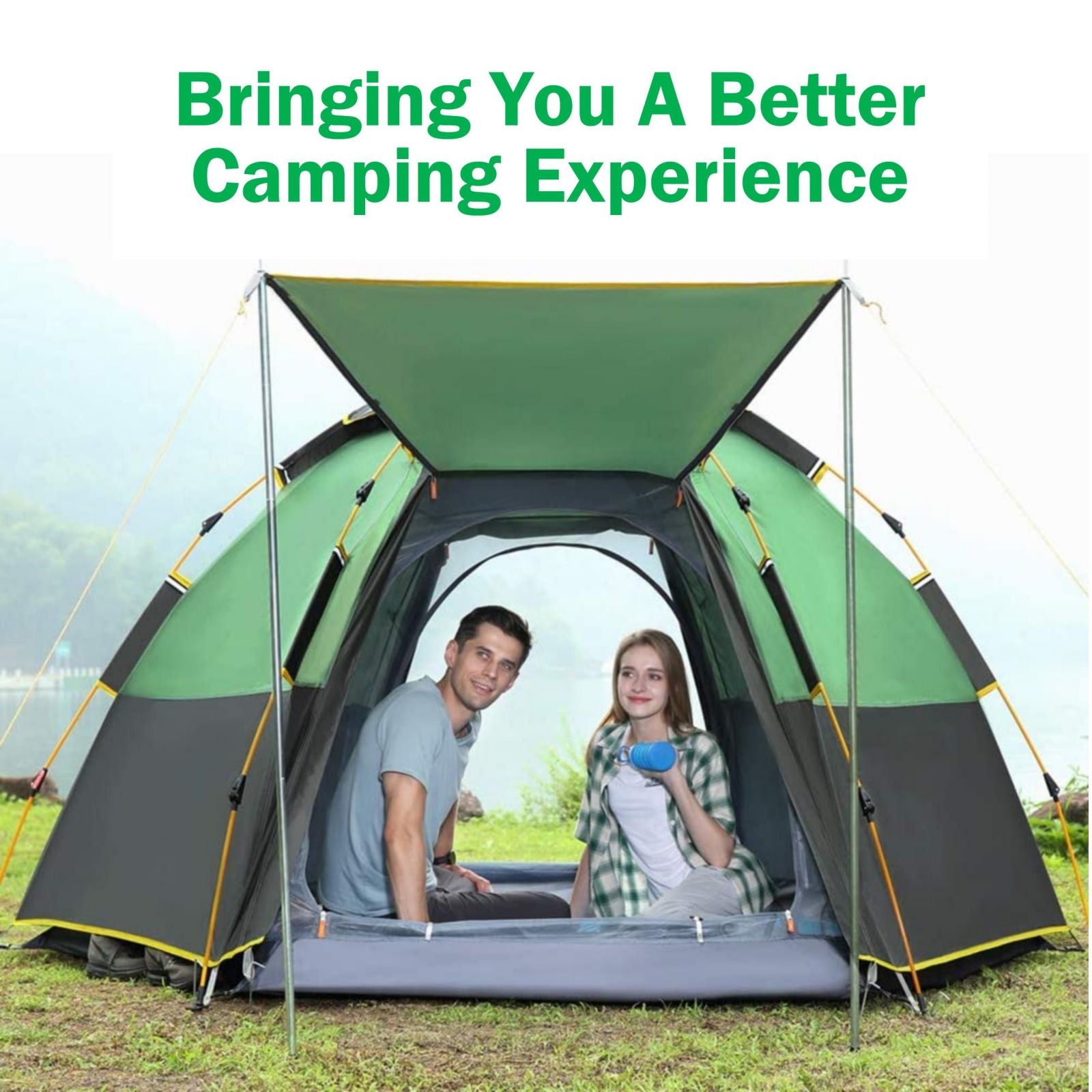 Waterproof Instant Camping Tent 4/5/6 Person Easy Quick Setup Dome Hexagonal Family Tents For Camping, Double Layer Flysheet Can Be Used As Beach Shelter-Outdoor &gt; Camping-PEROZ Accessories