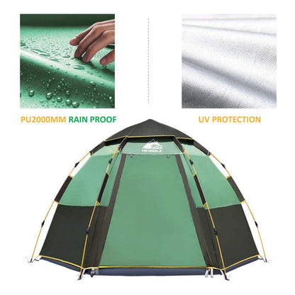 Waterproof Instant Camping Tent 4/5/6 Person Easy Quick Setup Dome Hexagonal Family Tents For Camping, Double Layer Flysheet Can Be Used As Beach Shelter-Outdoor &gt; Camping-PEROZ Accessories