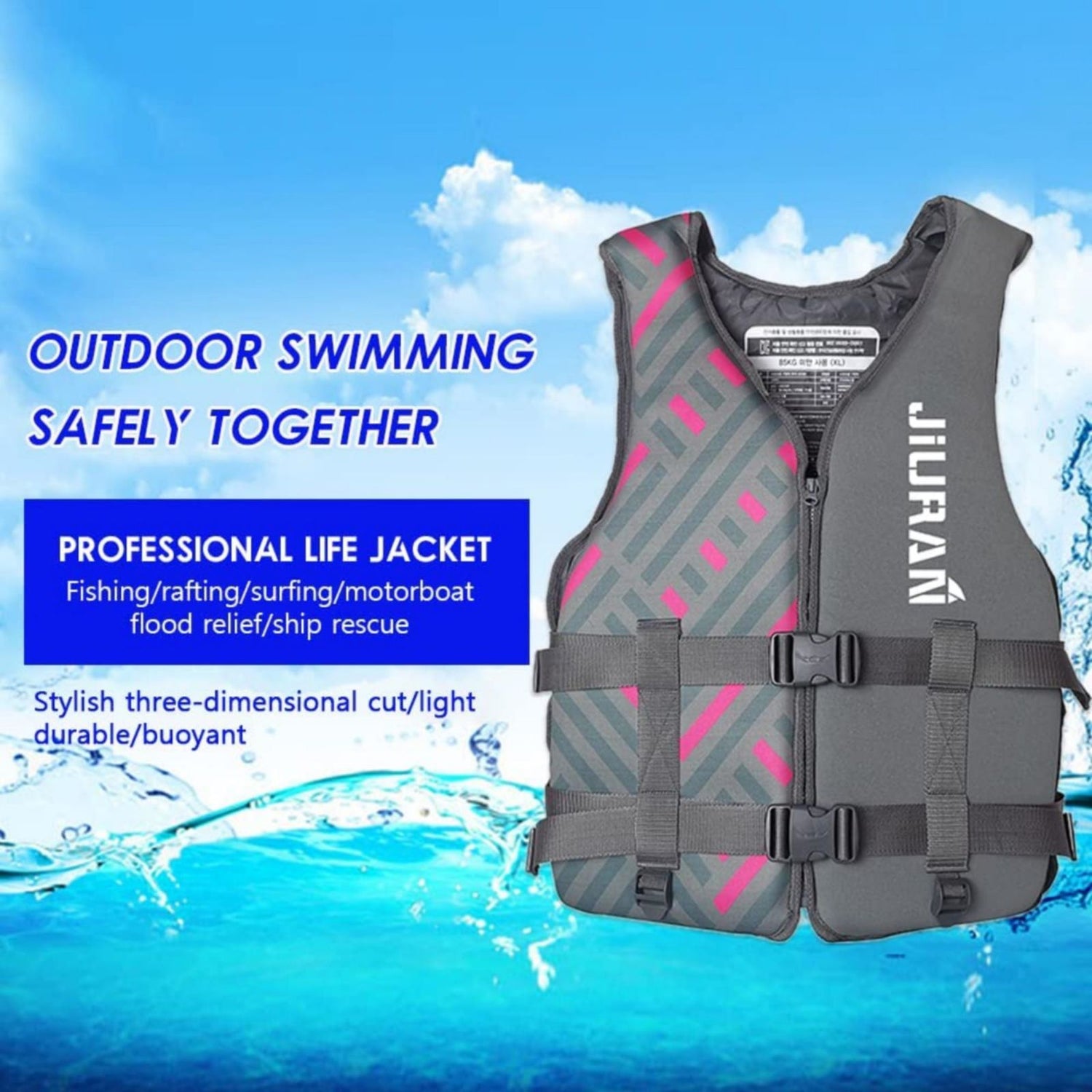 Life Jacket for Unisex Adjustable Safety Breathable Life Vest for Men Women(Grey-L)-Outdoor &gt; Boating-PEROZ Accessories