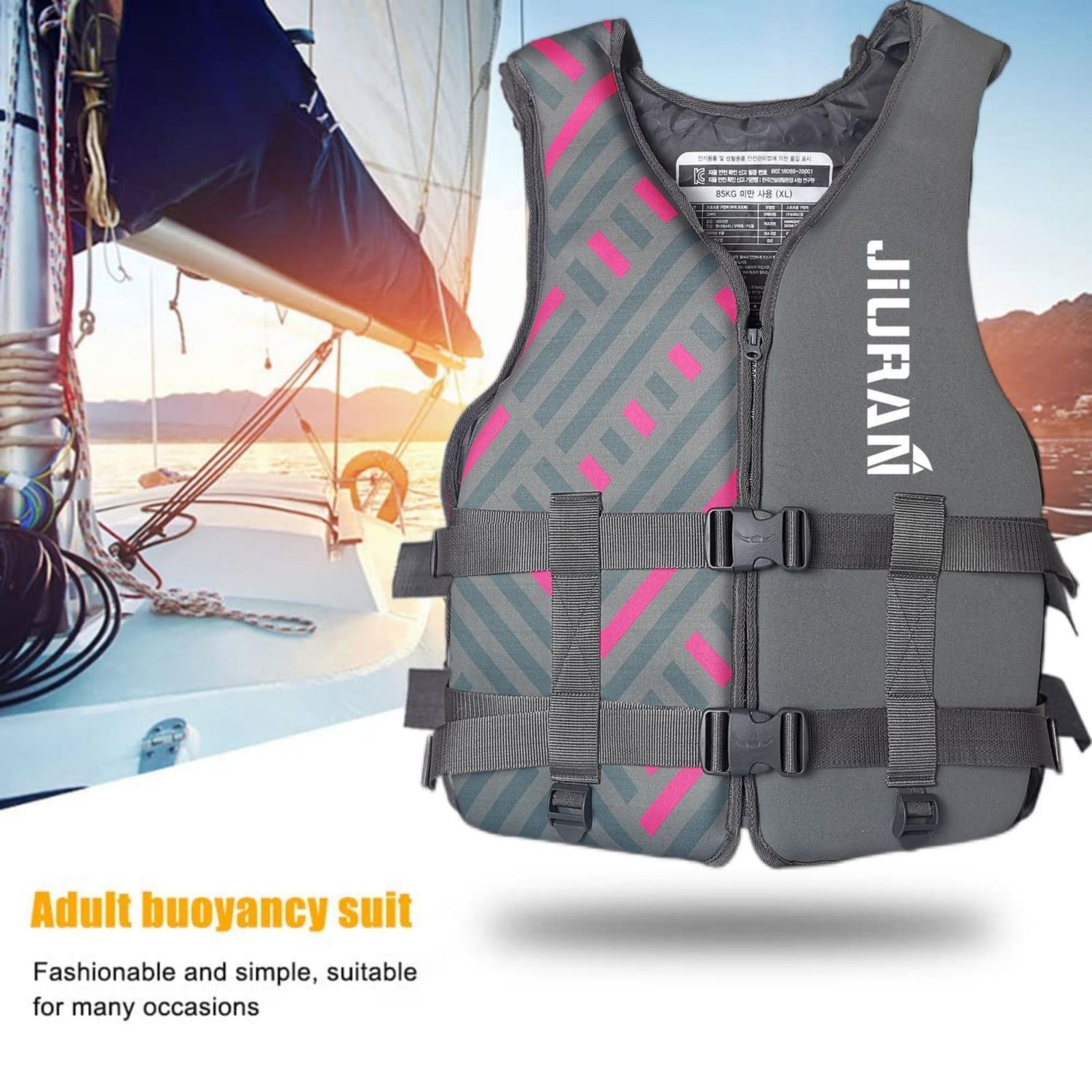 Life Jacket for Unisex Adjustable Safety Breathable Life Vest for Men Women(Grey-XXL)-Outdoor &gt; Boating-PEROZ Accessories