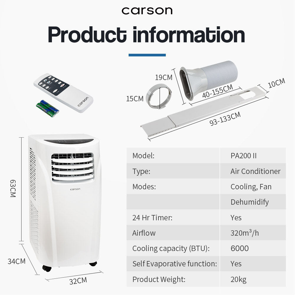 CARSON 3in1 Portable Air Conditioner 6000BTU Mobile Fan Cooler Cooling-Air Conditioners-PEROZ Accessories