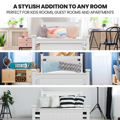 KINGSTON SLUMBER King Single Wooden Timber Bed Frame, White-Furniture &gt; Bedroom-PEROZ Accessories