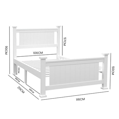 KINGSTON SLUMBER King Single Wooden Timber Bed Frame, White-Furniture &gt; Bedroom-PEROZ Accessories