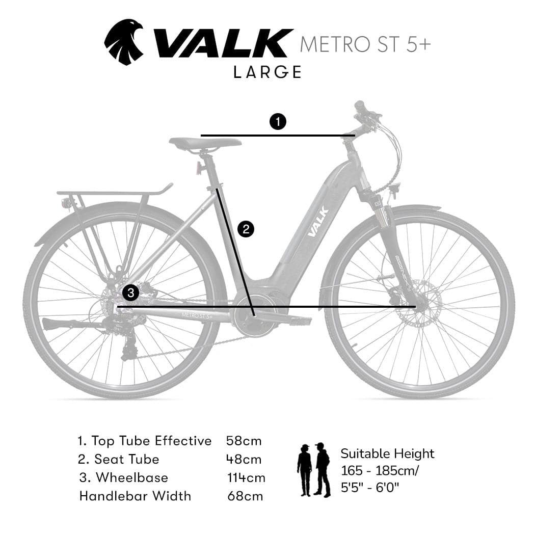 2023 Valk Metro ST 5 + Electric Hybrid Bike, Mid-Drive, Step-Through, Large, Dark Grey-Sports &amp; Fitness &gt; Bikes &amp; Accessories-PEROZ Accessories