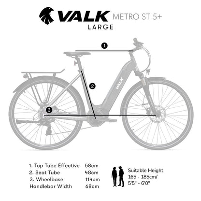 2023 Valk Metro ST 5 + Electric Hybrid Bike, Mid-Drive, Step-Through, Large, Dark Grey-Sports &amp; Fitness &gt; Bikes &amp; Accessories-PEROZ Accessories