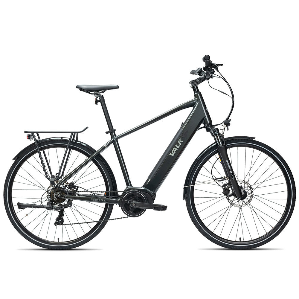 VALK Metro TR 5 + Electric Hybrid Bike, Gen II, Mid-Drive, Large, Dark Grey-Sports &amp; Fitness &gt; Bikes &amp; Accessories-PEROZ Accessories