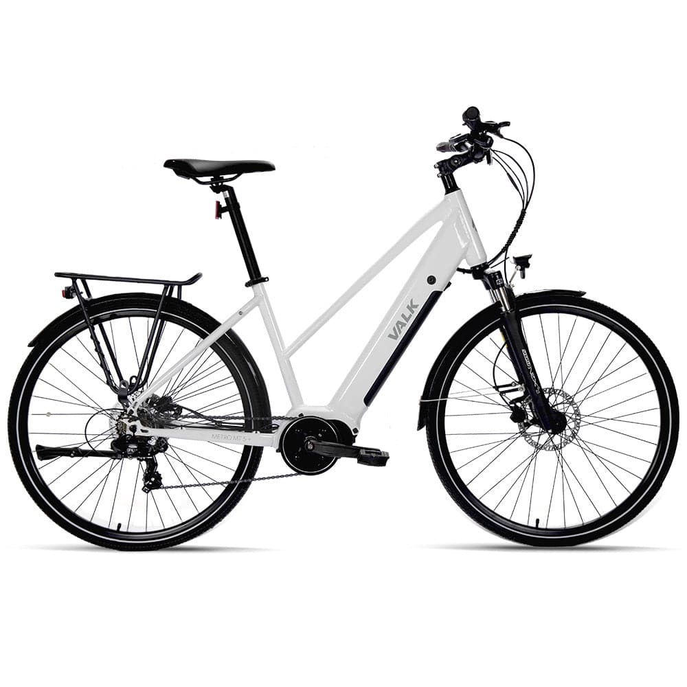 2023 VALK Metro MT 5 + Electric Hybrid Bike, Mid-Drive, Mixte Frame, Medium, White-Sports &amp; Fitness &gt; Bikes &amp; Accessories-PEROZ Accessories