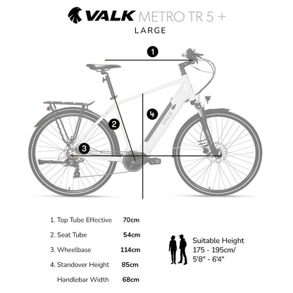VALK Metro TR 5 + Electric Hybrid Bike, Gen II, Mid-Drive, Large, White-Sports &amp; Fitness &gt; Bikes &amp; Accessories-PEROZ Accessories