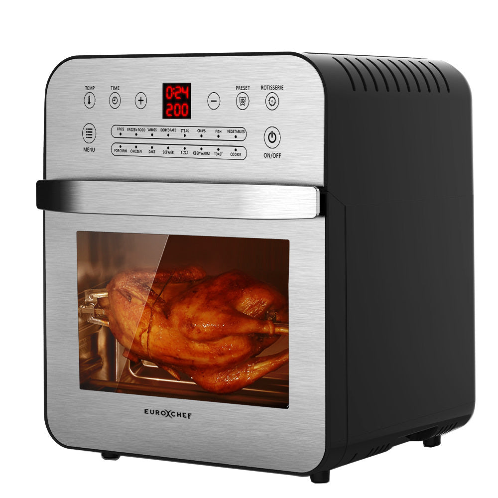 EUROCHEF 16L Digital Air Fryer Electric Airfryer Rotisserie Large Big Dry Cooker, Silver-Appliances &gt; Kitchen Appliances-PEROZ Accessories