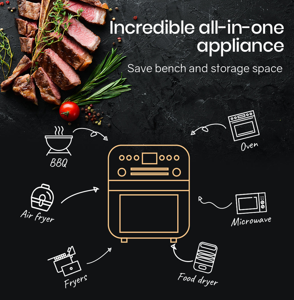 EUROCHEF 16L Air Fryer Electric Digital Airfryer Rotisserie Large Big Dry Black-Appliances &gt; Kitchen Appliances-PEROZ Accessories