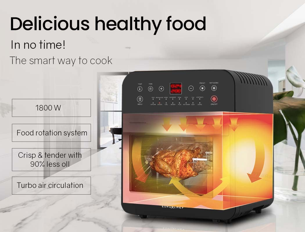 EUROCHEF 16L Air Fryer Electric Digital Airfryer Rotisserie Large Big Dry Black-Appliances &gt; Kitchen Appliances-PEROZ Accessories