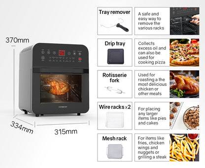 EUROCHEF 16L Air Fryer Electric Digital Airfryer Rotisserie Large Big Dry Black-Appliances &gt; Kitchen Appliances-PEROZ Accessories