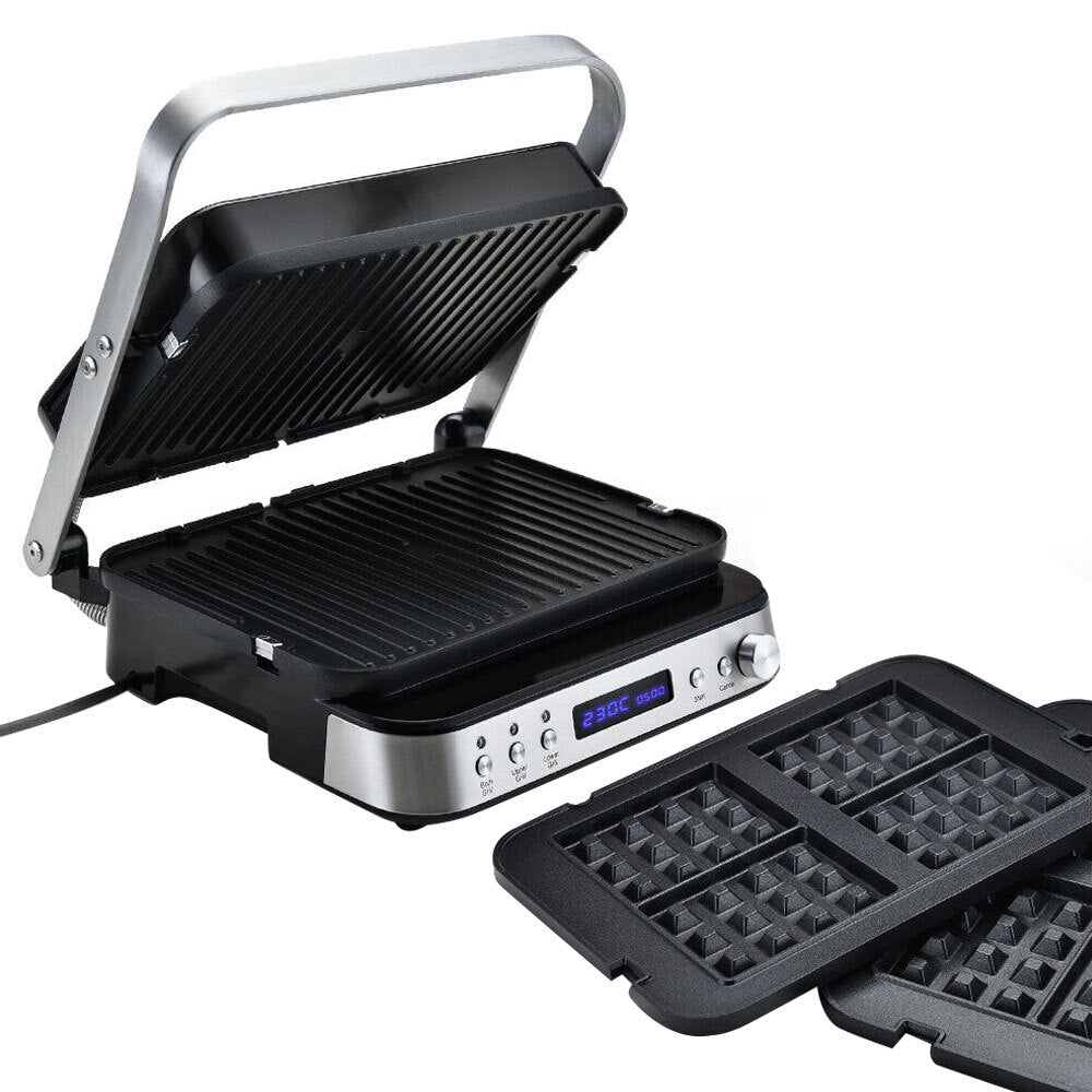 EUROCHEF Smart Multi Contact Grill Sandwich Press Panini Waffle Maker Griddle Stainless Steel-Appliances &gt; Kitchen Appliances-PEROZ Accessories