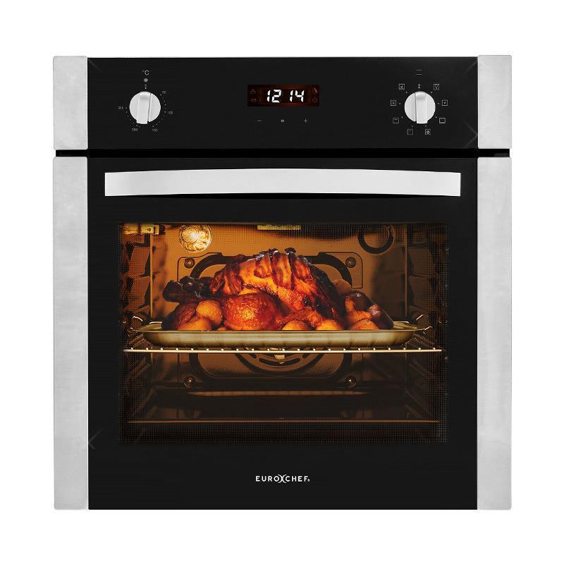 EuroChef 60cm Stainless Built-in 70L Grill 8 Function Fan Forced Electric Wall Oven-Appliances &gt; Kitchen Appliances-PEROZ Accessories
