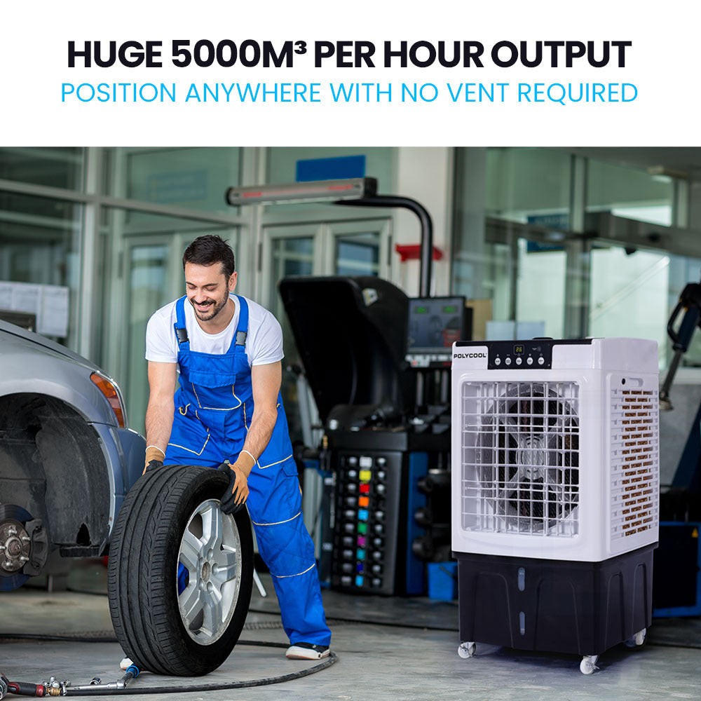 POLYCOOL 45L 125W Evaporative Air Cooler Portable Industrial Fan, Purifier, Humidifier, Remote Control-Air Conditioners-PEROZ Accessories
