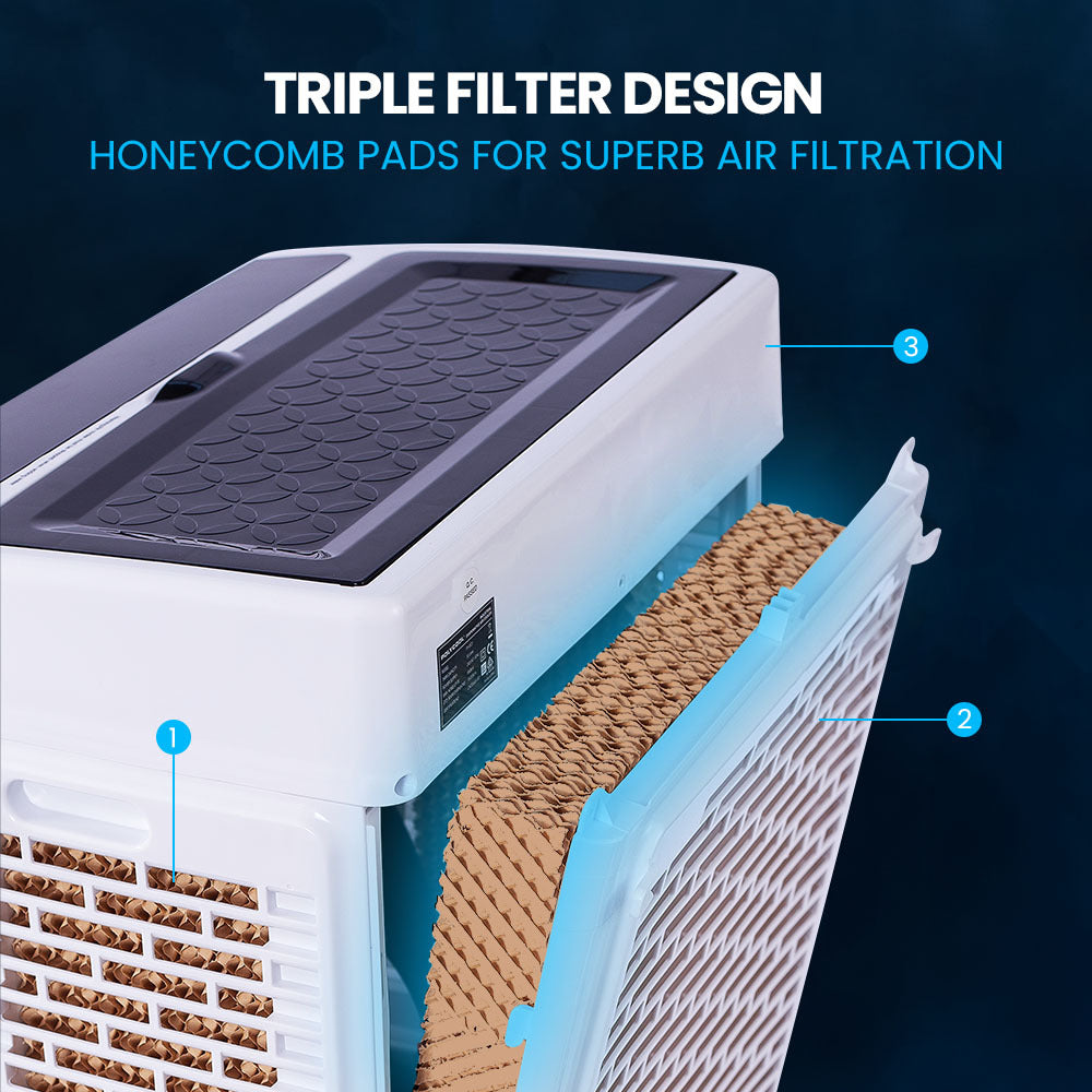 POLYCOOL 45L 125W Evaporative Air Cooler Portable Industrial Fan, Purifier, Humidifier, Remote Control-Air Conditioners-PEROZ Accessories