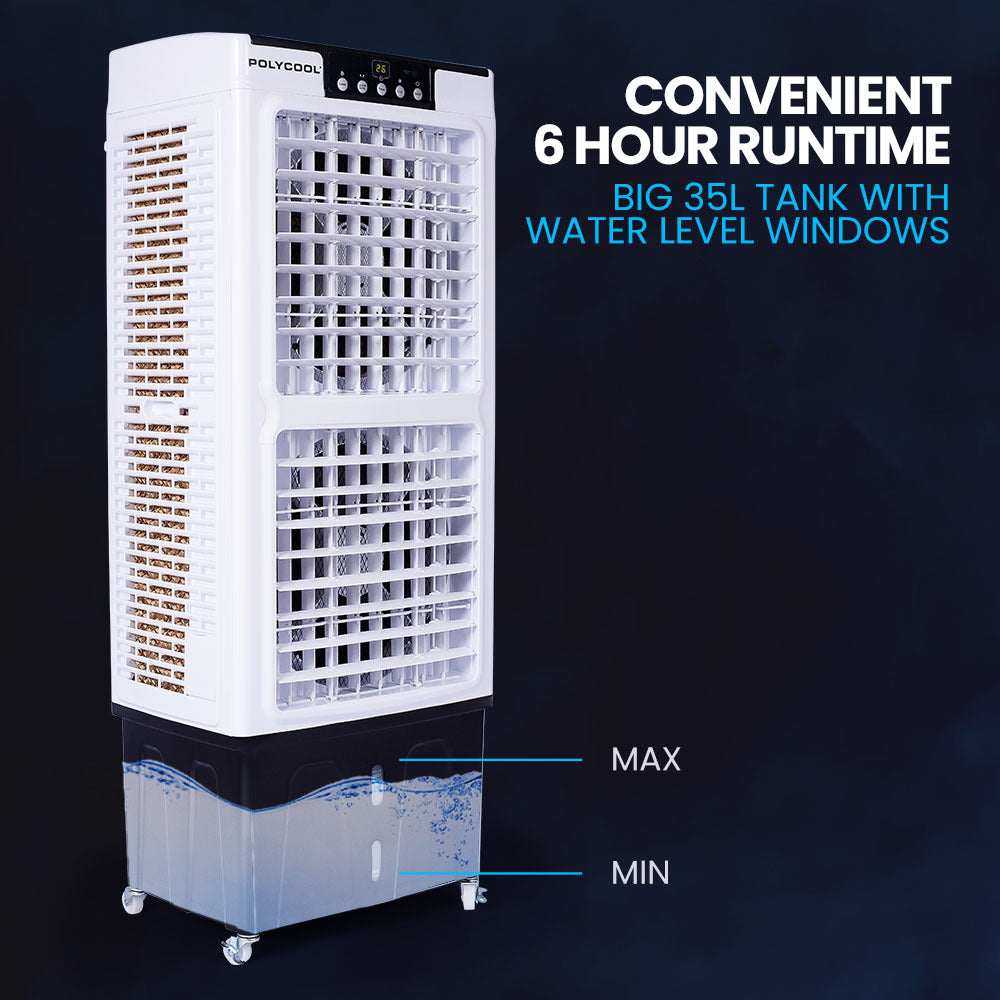 POLYCOOL 35L 220W Portable Evaporative Air Cooler 24 Hour Timer 4 in 1 Cooling Fan w/ Remote-Air Conditioners-PEROZ Accessories