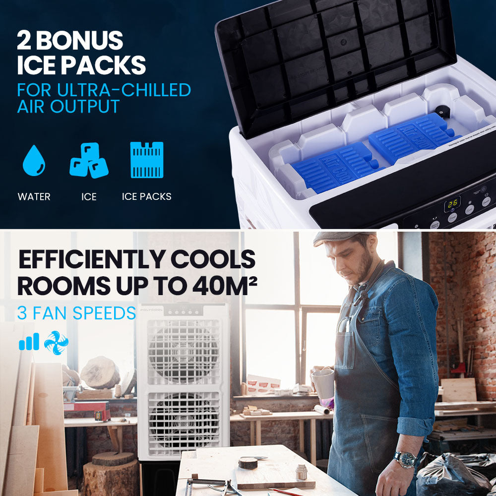 POLYCOOL 35L 220W Portable Evaporative Air Cooler 24 Hour Timer 4 in 1 Cooling Fan w/ Remote-Air Conditioners-PEROZ Accessories