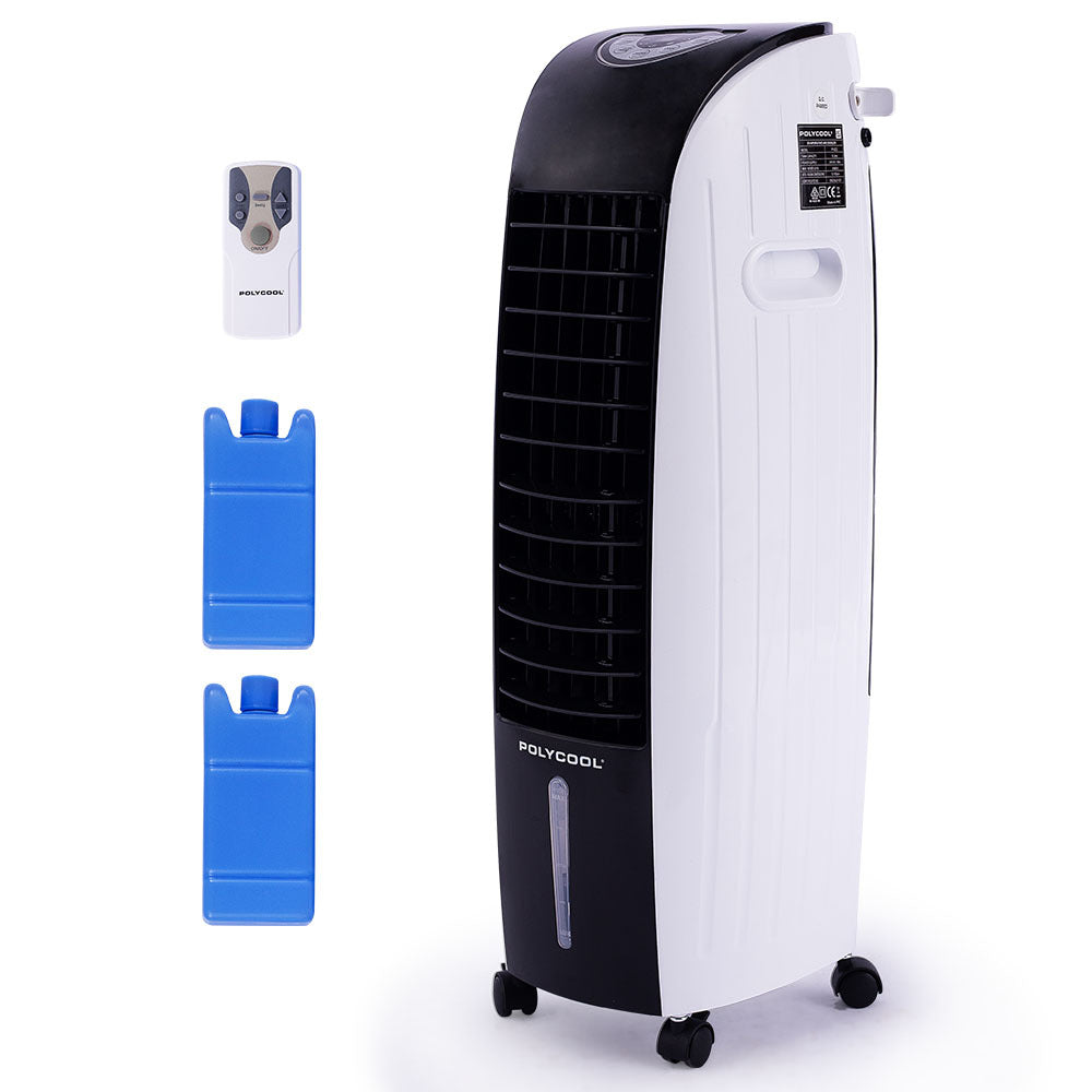 POLYCOOL 6L Evaporative Air Cooler Portable Household Fan, Purifier, Humidifier, Remote Control, White and Black-Air Conditioners-PEROZ Accessories
