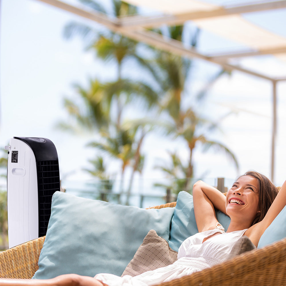 POLYCOOL 6L Evaporative Air Cooler Portable Household Fan, Purifier, Humidifier, Remote Control, White and Black-Air Conditioners-PEROZ Accessories