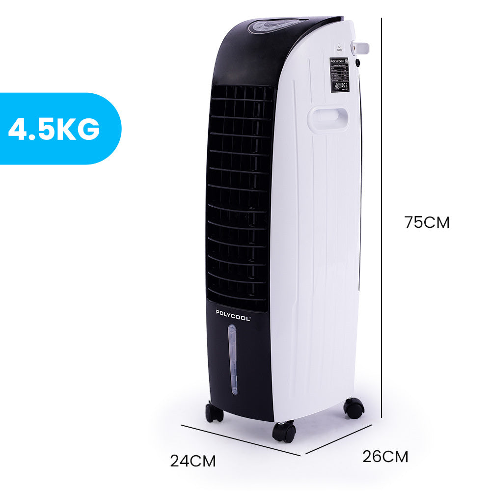 POLYCOOL 6L Evaporative Air Cooler Portable Household Fan, Purifier, Humidifier, Remote Control, White and Black-Air Conditioners-PEROZ Accessories