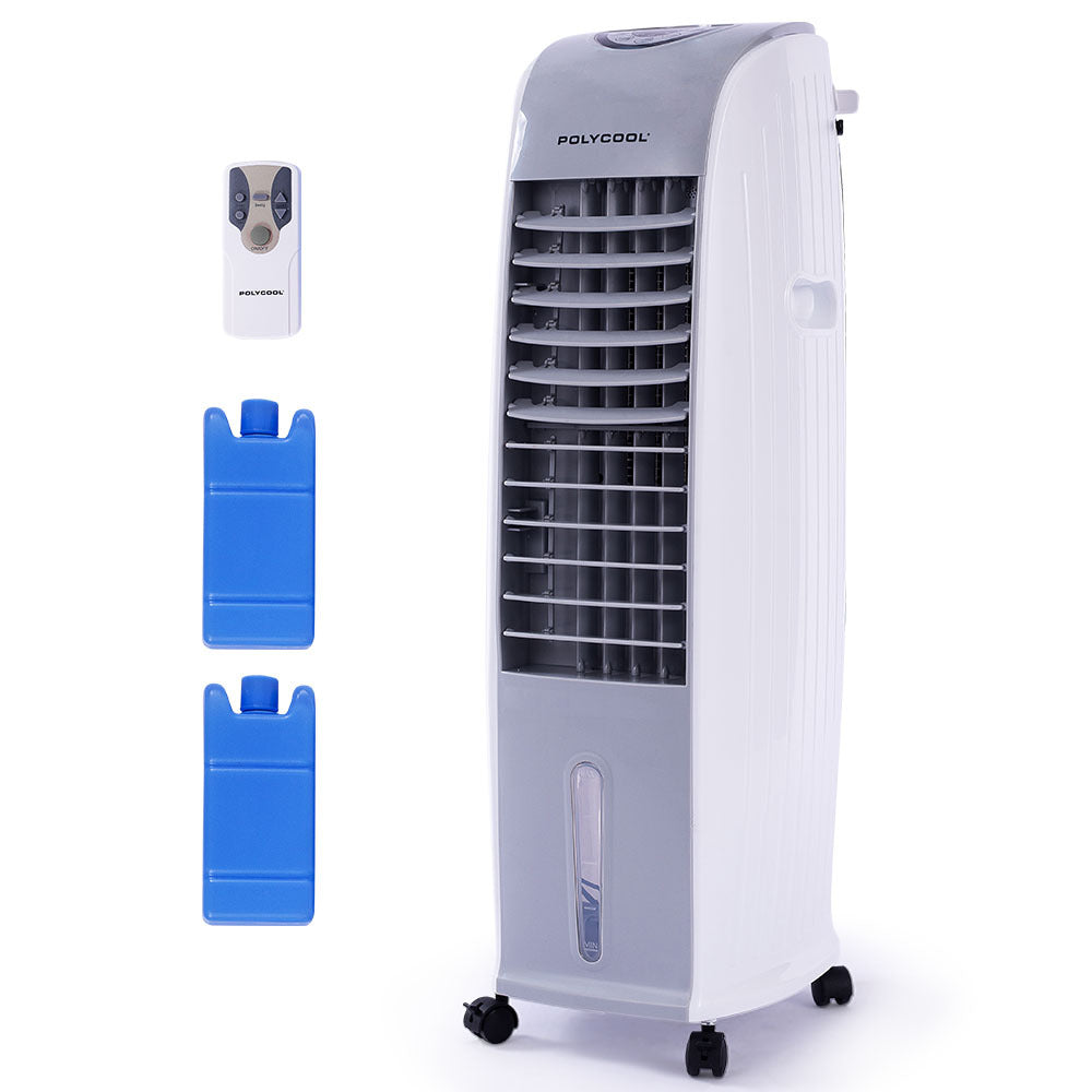 POLYCOOL 8L Portable Evaporative Air Cooler 24 Hour Timer 4 in 1 Cooling Fan, Grey and White-Air Conditioners-PEROZ Accessories