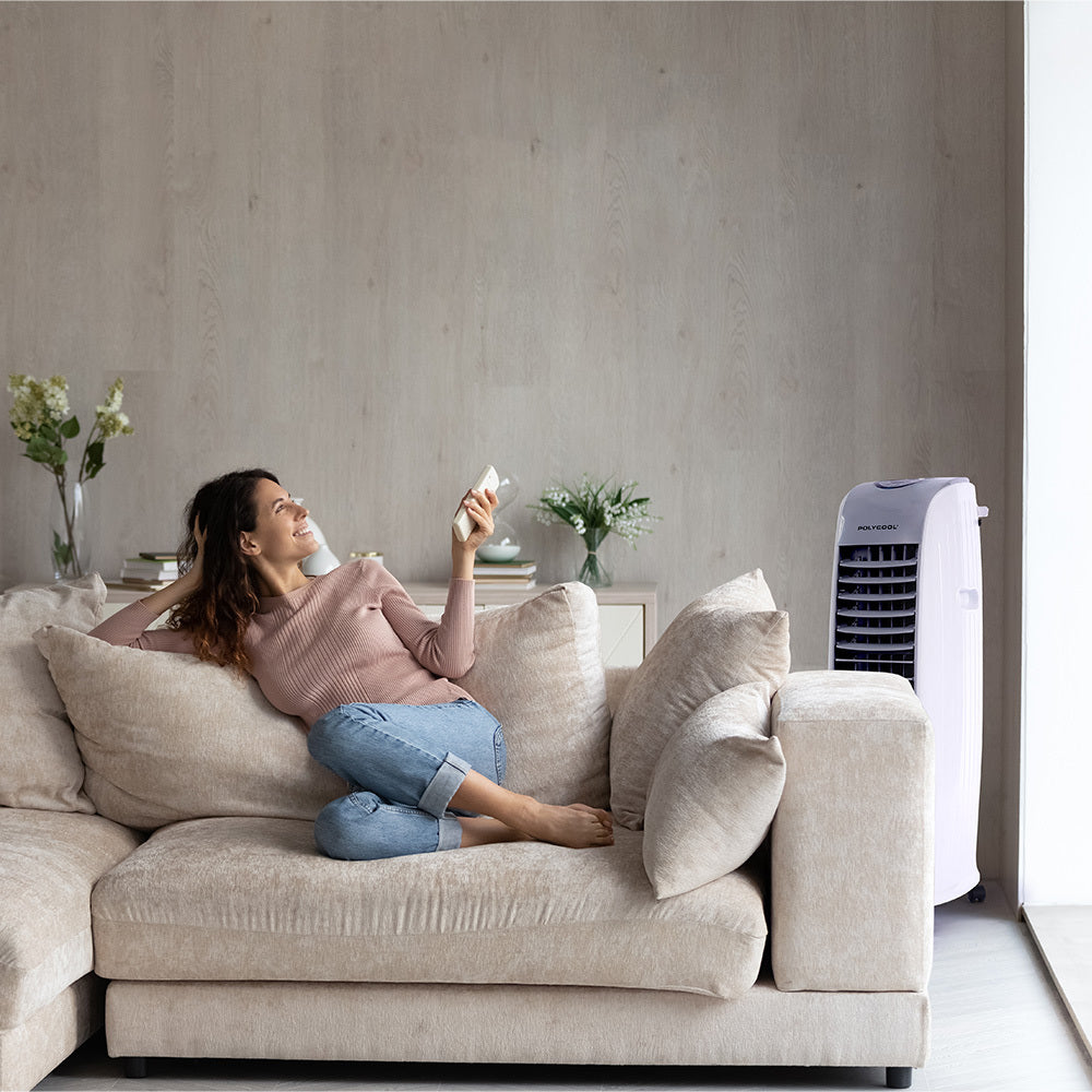 POLYCOOL 8L Portable Evaporative Air Cooler 24 Hour Timer 4 in 1 Cooling Fan, Grey and White-Air Conditioners-PEROZ Accessories