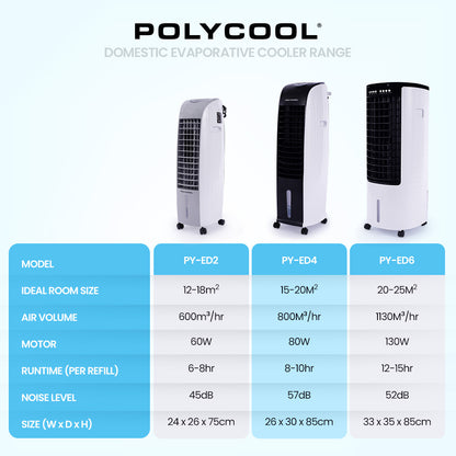 POLYCOOL 8L Portable Evaporative Air Cooler 24 Hour Timer 4 in 1 Cooling Fan, Grey and White-Air Conditioners-PEROZ Accessories