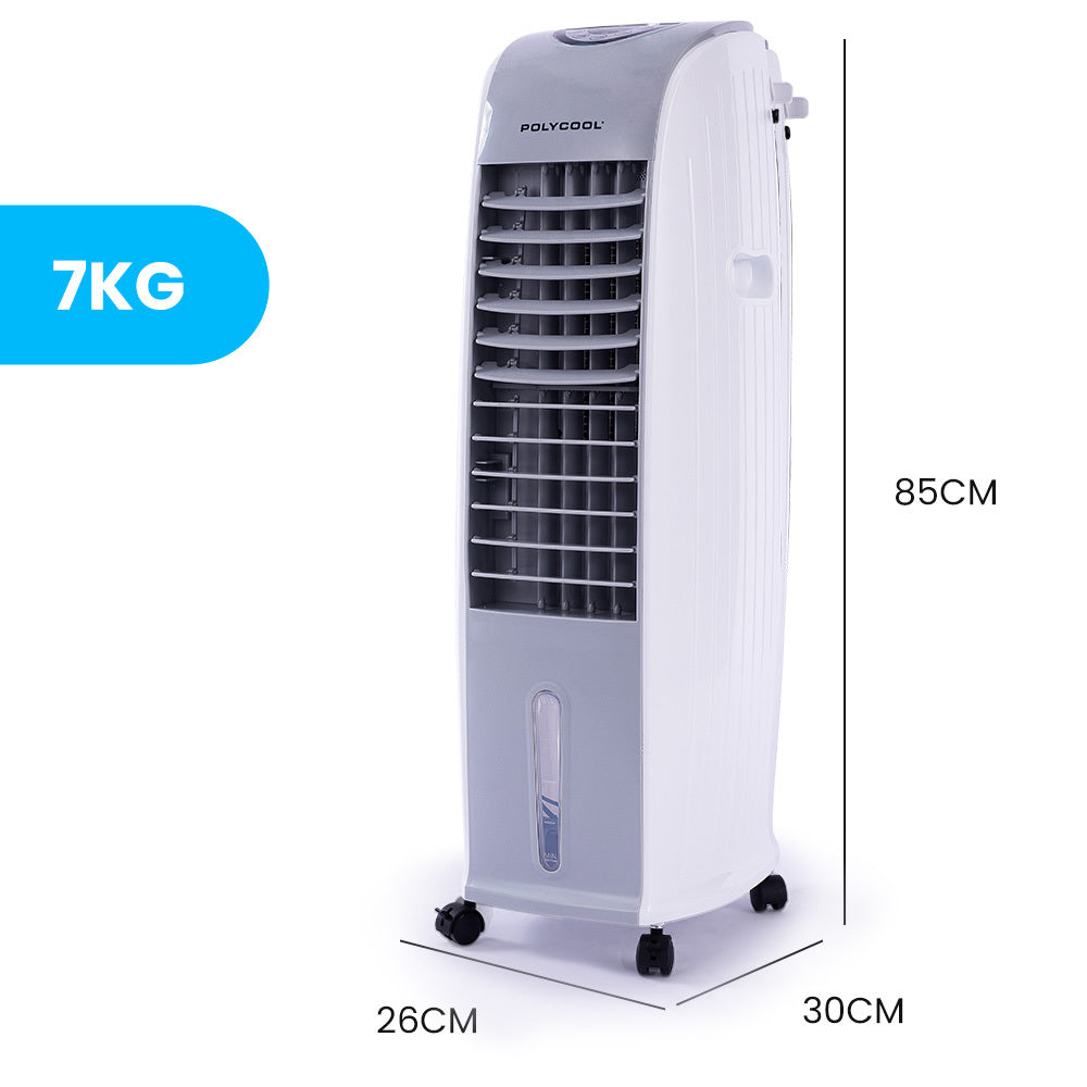 POLYCOOL 8L Portable Evaporative Air Cooler 24 Hour Timer 4 in 1 Cooling Fan, Grey and White-Air Conditioners-PEROZ Accessories