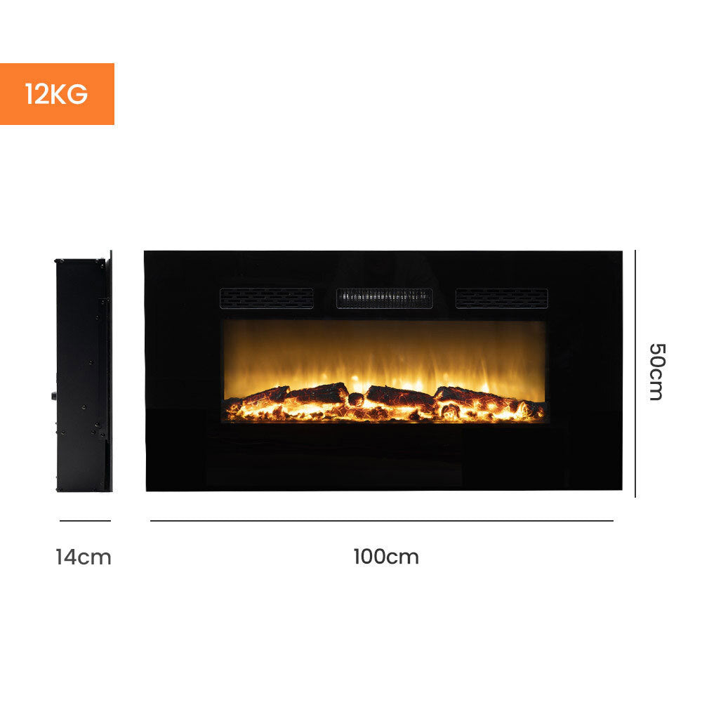 CARSON 100cm Electric Fireplace Heater Wall Mounted 1800W Stove with Log Flame Effect-Appliances &gt; Heaters-PEROZ Accessories
